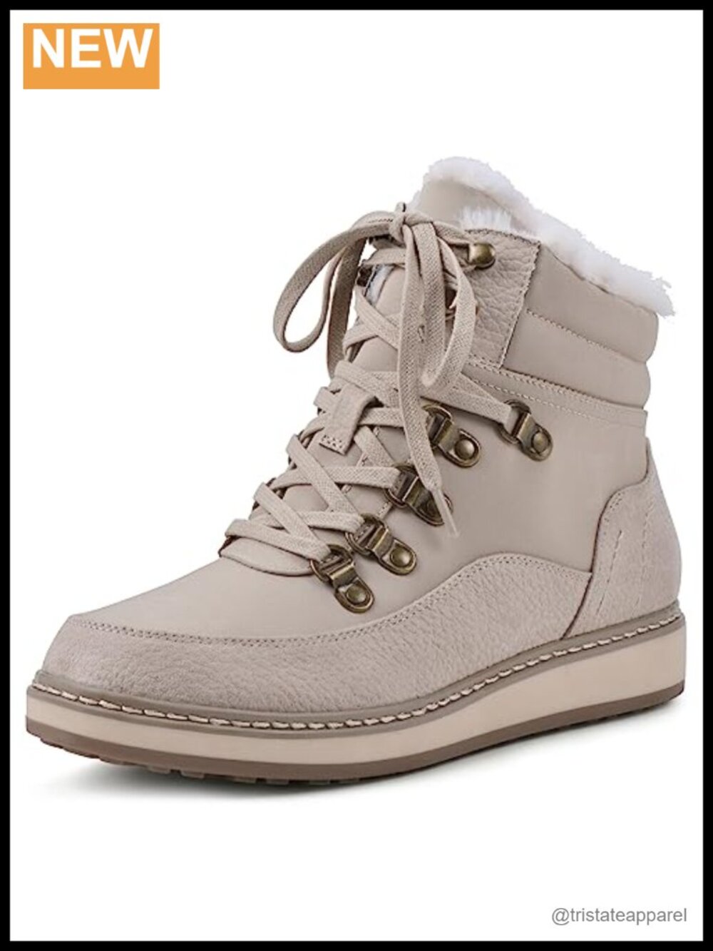 Lace-Up Hiker Ankle Bootie with Faux Fur Trim Water Resistant
